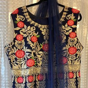 Navy/Pink/Gold Saree